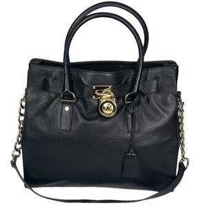 New Michael Kors Hamilton Large NS Tote Bag Leather Handbag Purse Black Shoulder